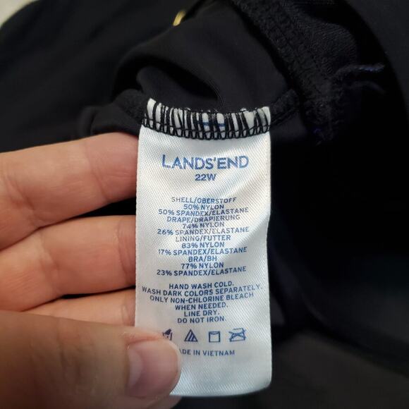 Lands' End Black Bandeau Jubilee Daisy Slender Ruched One‎ piece Swimsuit 22W - Picture 7 of 8